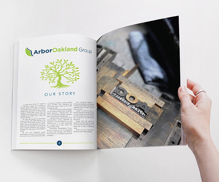 ArborOakland Group's Story spread- Brand Guide Booklet
